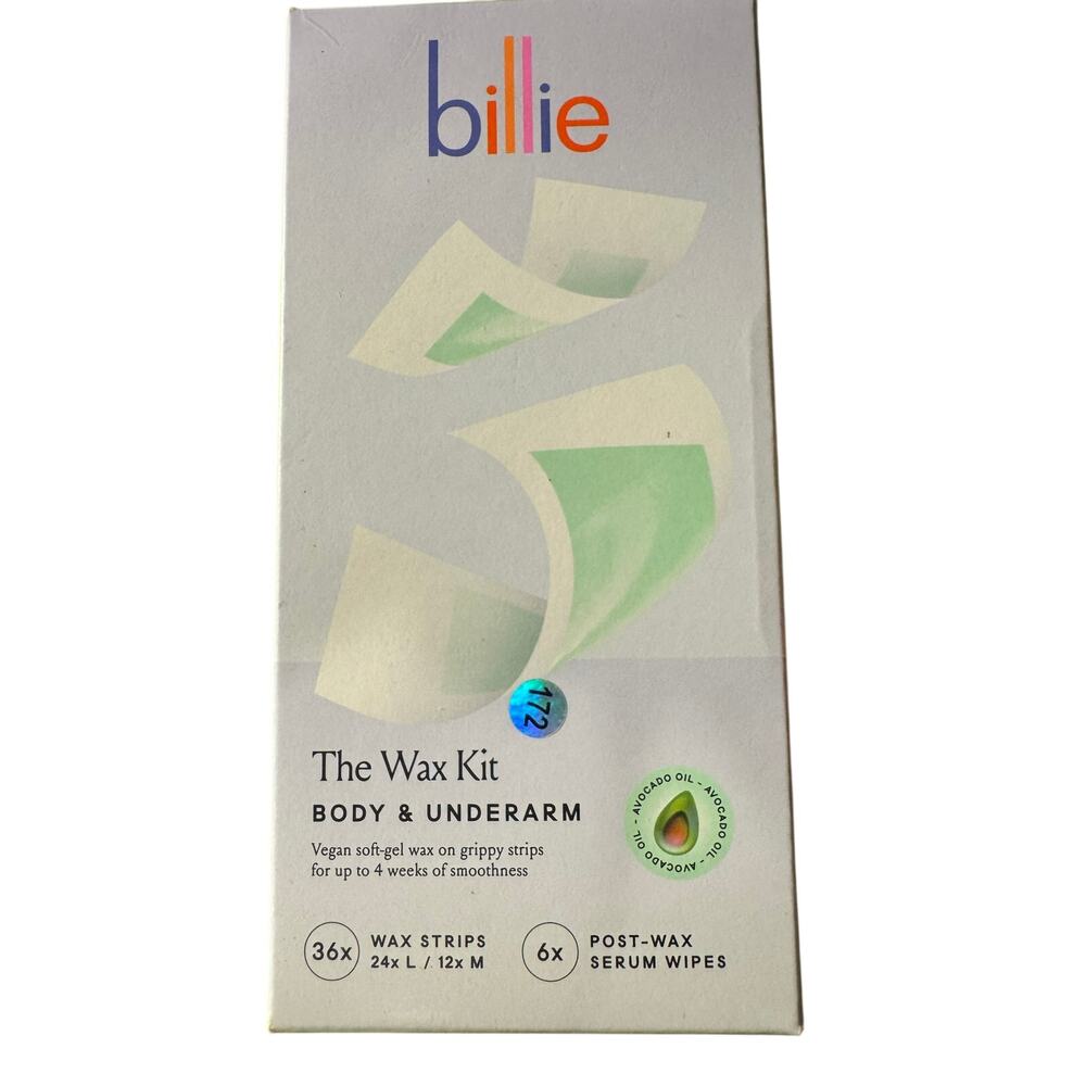 Billie the Wax Kit Body & Underarm 36 Strips & 6 Post Wax Serum Wipes Nib